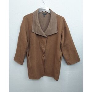 Eileen Fisher Coat XS Brown Cocoon Baby Alpaca Wool Silk Button Double Face
